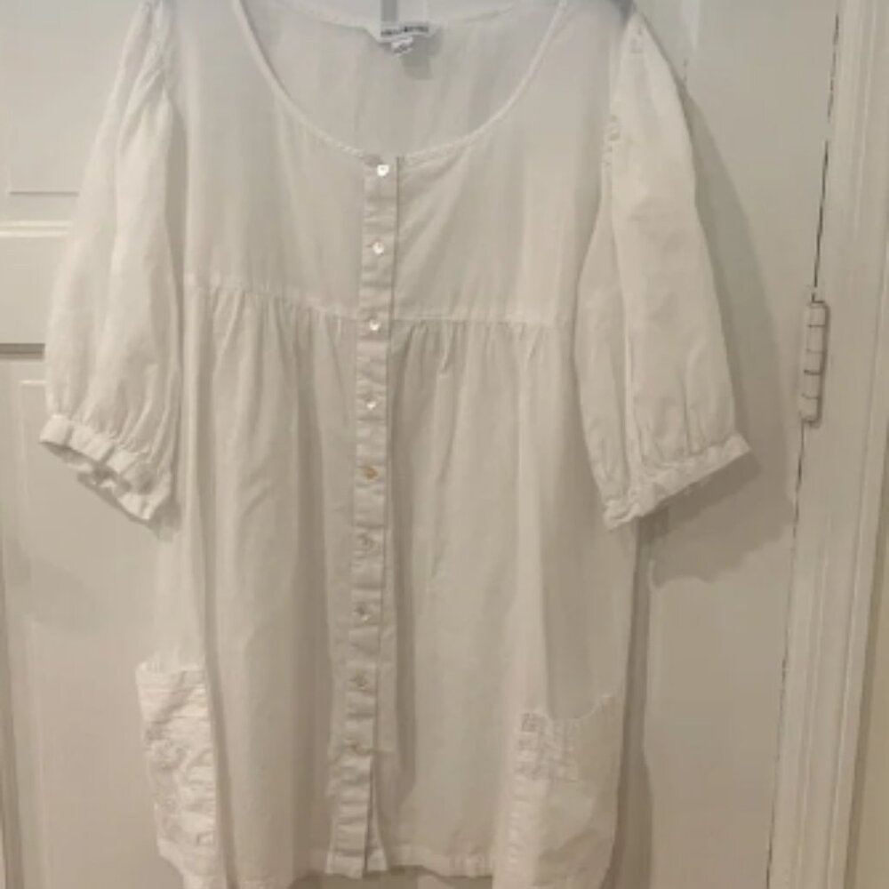 April Cornell White Sheer Cotton Sleep Nighty Heart Button Embroidered Size 3X